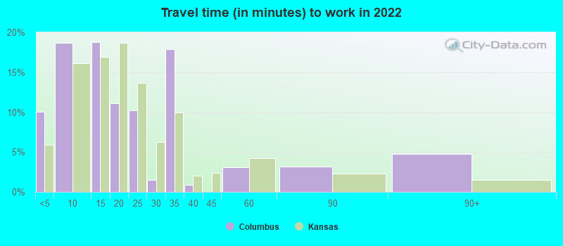 Travel time (in minutes) to work in 2022