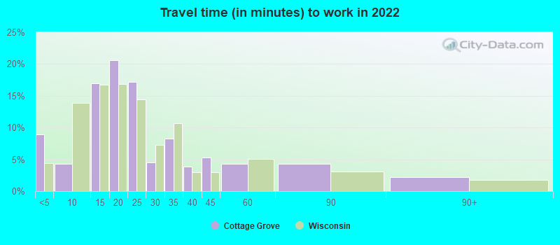 Travel time (in minutes) to work in 2022