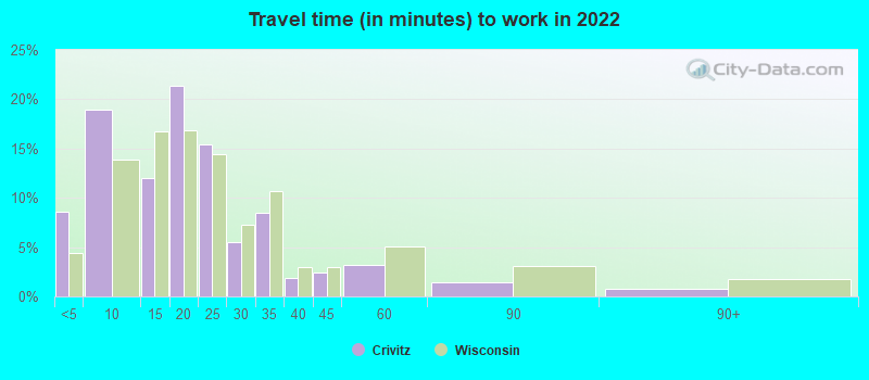 Travel time (in minutes) to work in 2022