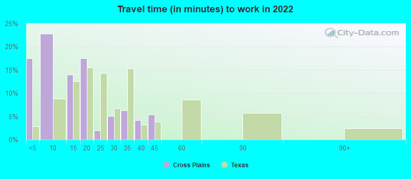 Travel time (in minutes) to work in 2022