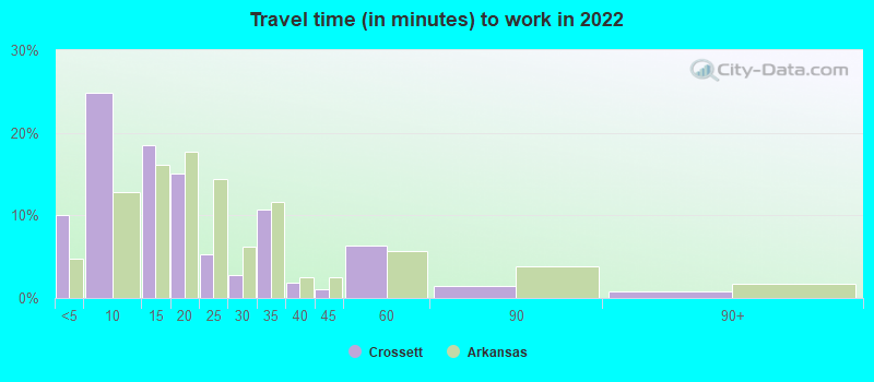 Travel time (in minutes) to work in 2022