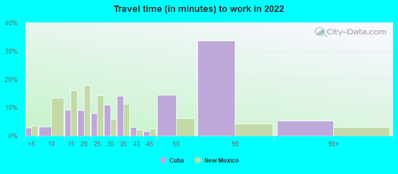 Travel time (in minutes) to work in 2022