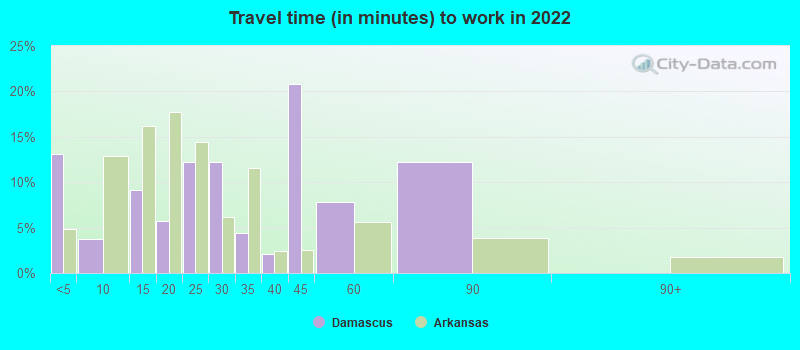 Travel time (in minutes) to work in 2022