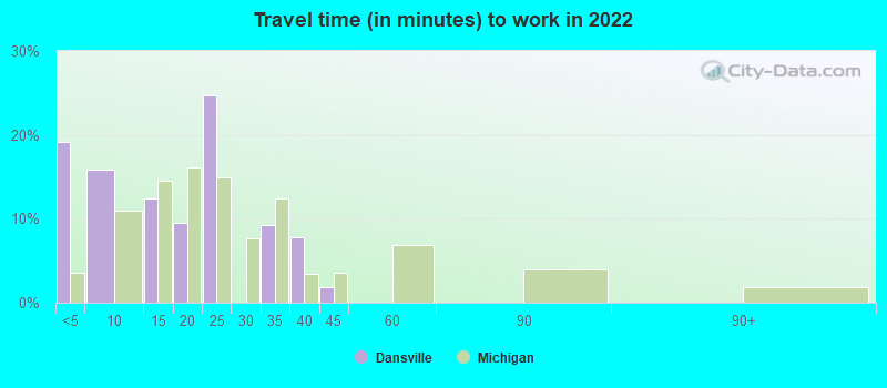 Travel time (in minutes) to work in 2022