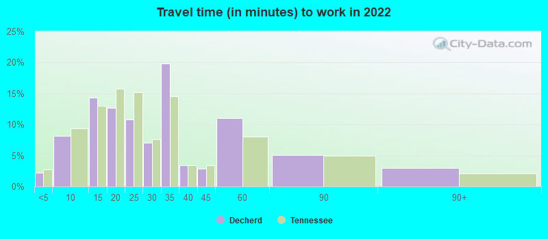 Travel time (in minutes) to work in 2022