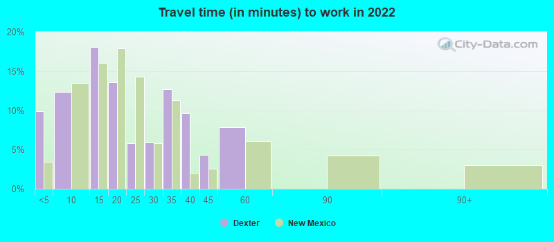 Travel time (in minutes) to work in 2022