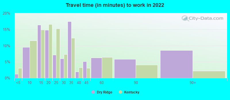 Travel time (in minutes) to work in 2022