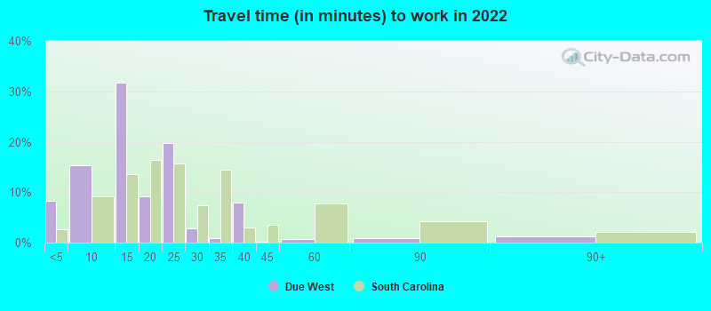 Travel time (in minutes) to work in 2022