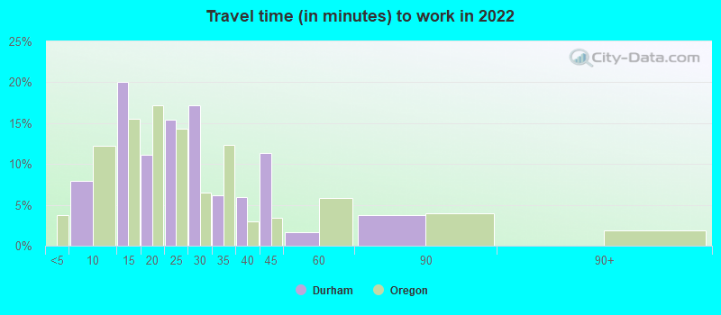 Travel time (in minutes) to work in 2022