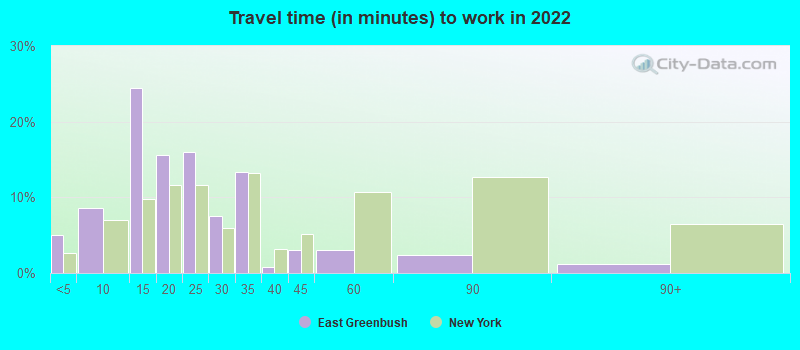 Travel time (in minutes) to work in 2022