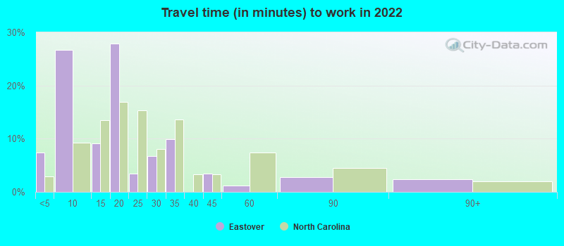 Travel time (in minutes) to work in 2022