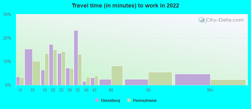 Travel time (in minutes) to work in 2022