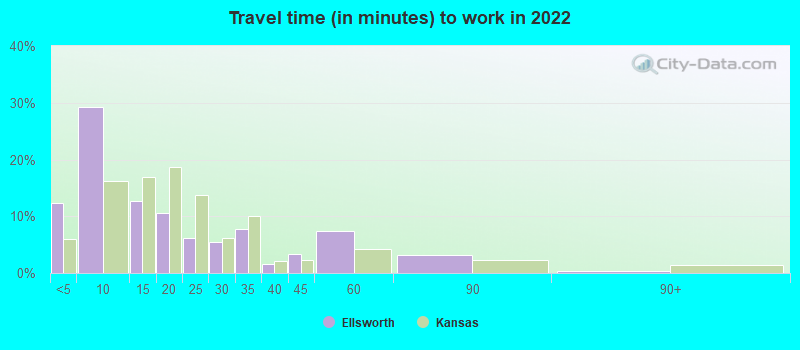 Travel time (in minutes) to work in 2022