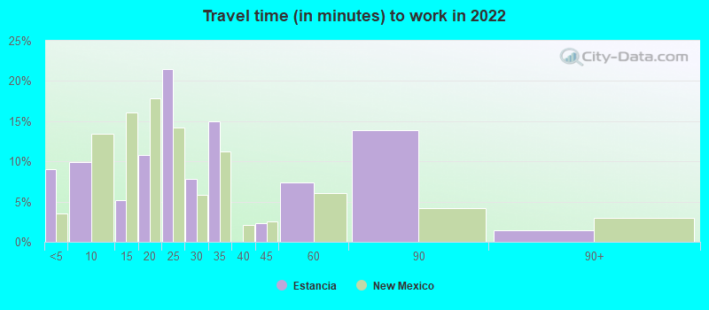 Travel time (in minutes) to work in 2022