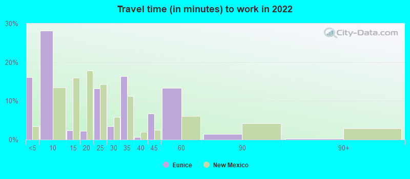 Travel time (in minutes) to work in 2022