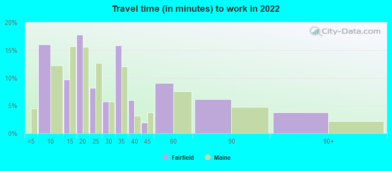 Travel time (in minutes) to work in 2022