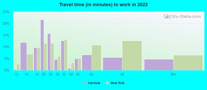 Travel time (in minutes) to work in 2022