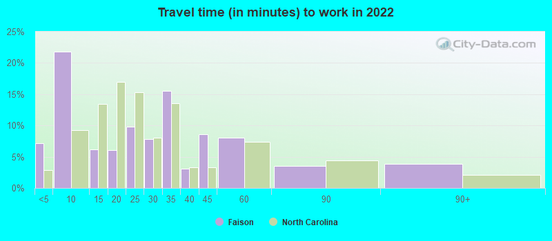 Travel time (in minutes) to work in 2022