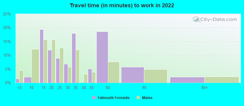 Travel time (in minutes) to work in 2022