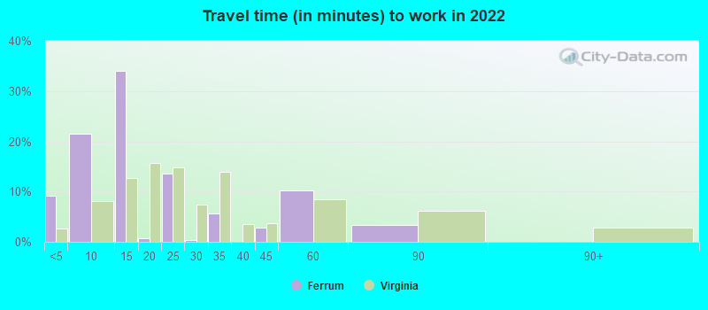 Travel time (in minutes) to work in 2022