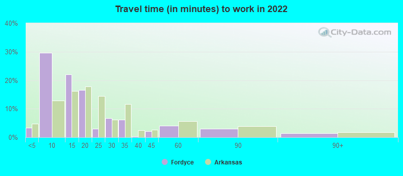 Travel time (in minutes) to work in 2022