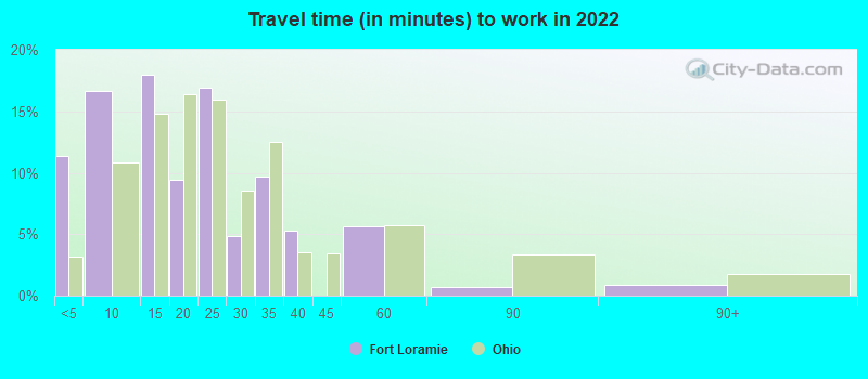 Travel time (in minutes) to work in 2022