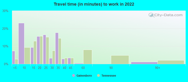 Travel time (in minutes) to work in 2022