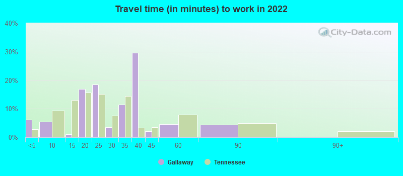 Travel time (in minutes) to work in 2022