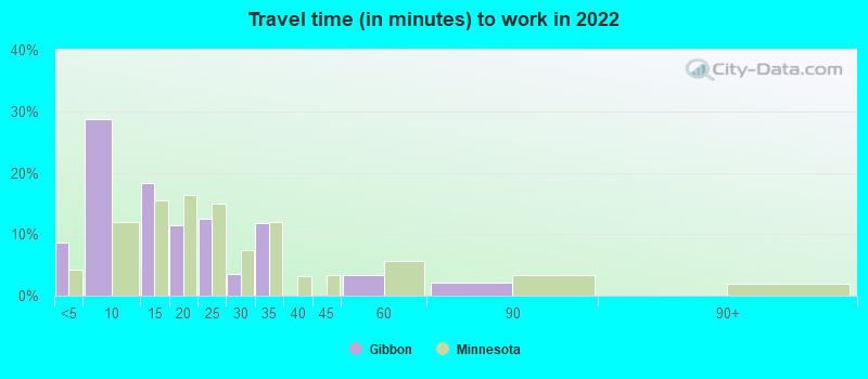 Travel time (in minutes) to work in 2022