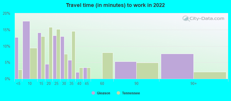 Travel time (in minutes) to work in 2022