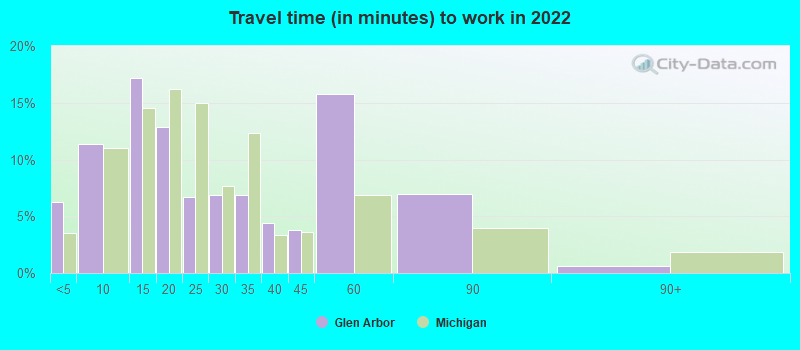 Travel time (in minutes) to work in 2022