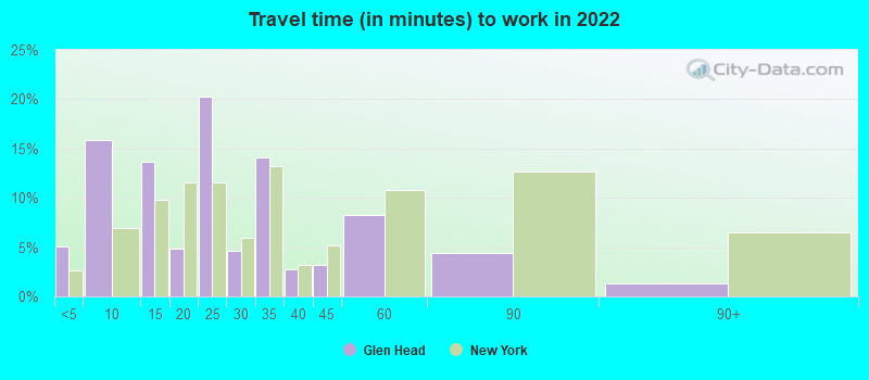 Travel time (in minutes) to work in 2022