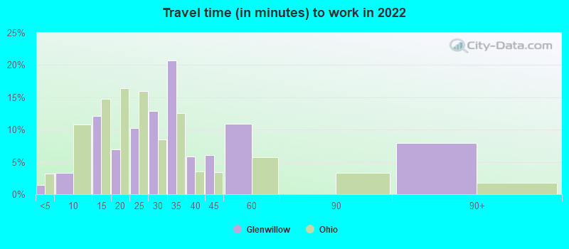 Travel time (in minutes) to work in 2022