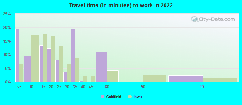 Travel time (in minutes) to work in 2022