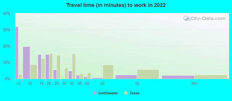 Travel time (in minutes) to work in 2022