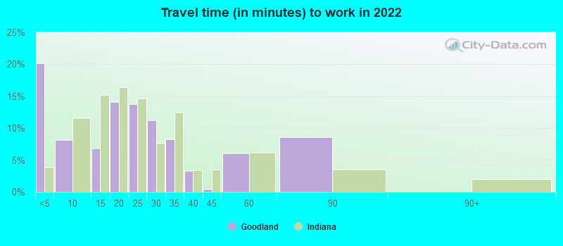 Travel time (in minutes) to work in 2022