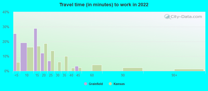 Travel time (in minutes) to work in 2022