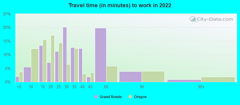 Travel time (in minutes) to work in 2022