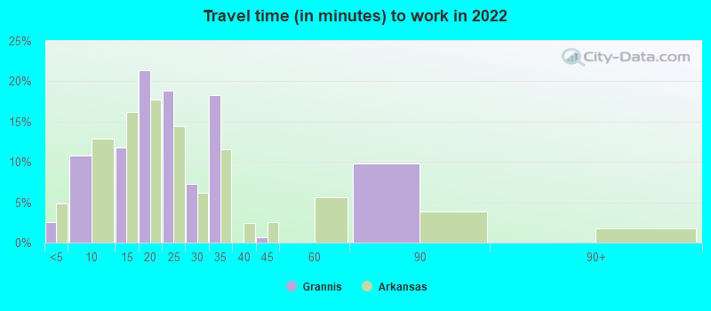 Travel time (in minutes) to work in 2022