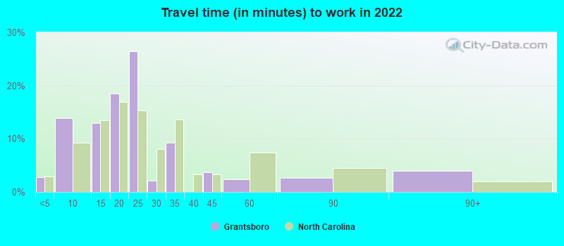 Travel time (in minutes) to work in 2022