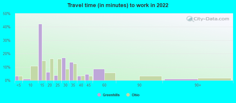 Travel time (in minutes) to work in 2022