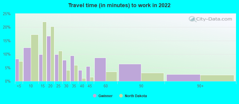 Travel time (in minutes) to work in 2022