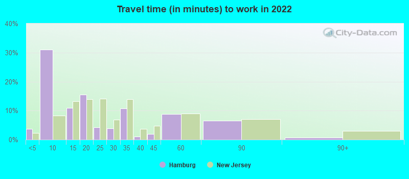 Travel time (in minutes) to work in 2022