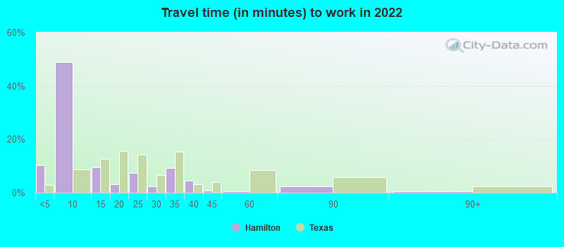 Travel time (in minutes) to work in 2022