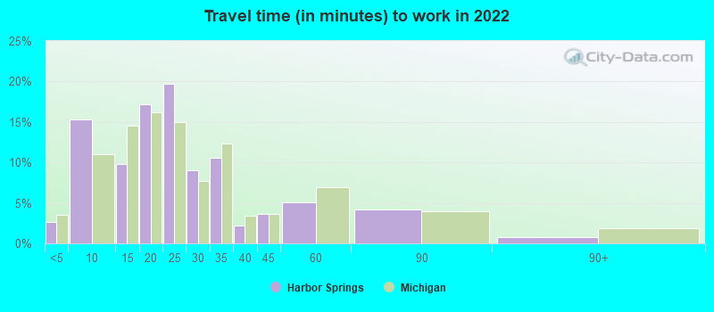 Travel time (in minutes) to work in 2022