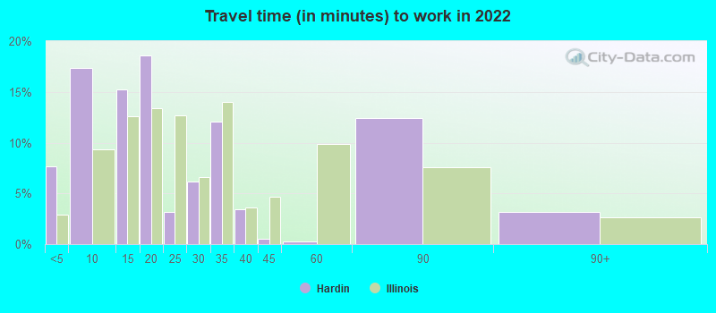 Travel time (in minutes) to work in 2022