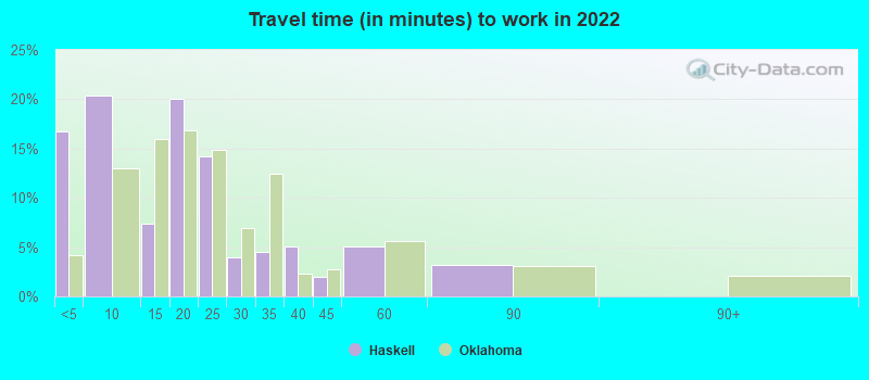 Travel time (in minutes) to work in 2022