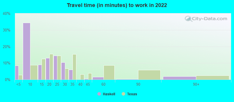 Travel time (in minutes) to work in 2022