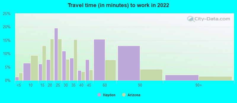 Travel time (in minutes) to work in 2022