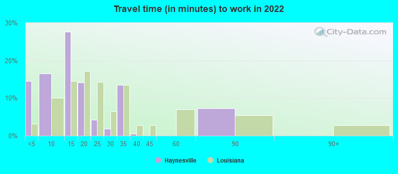 Travel time (in minutes) to work in 2022